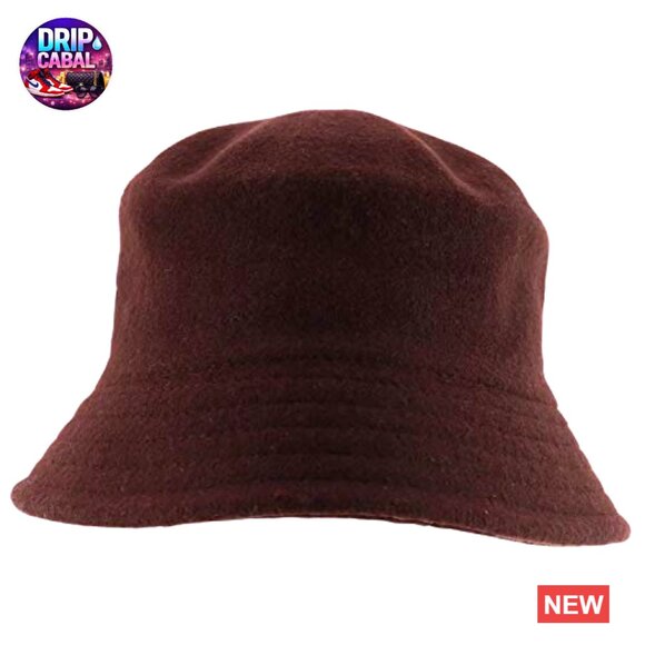 Wool Winter Bucket Hat with Stitched Brim, Acrylic Polyester Blend